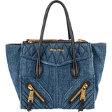 Miu Miu Quilted Denim Biker Tote Handbag
