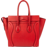 Celine Red Drummed Calfskin Leather Luggage Handbag
