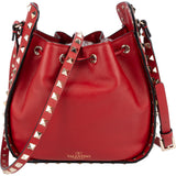 Valentino Garavani Red Leather Rockstud Bucket Crossbody Bag