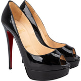 Christian Louboutin Black Patent Leather Lady Peep Toe Platform Pumps (36)