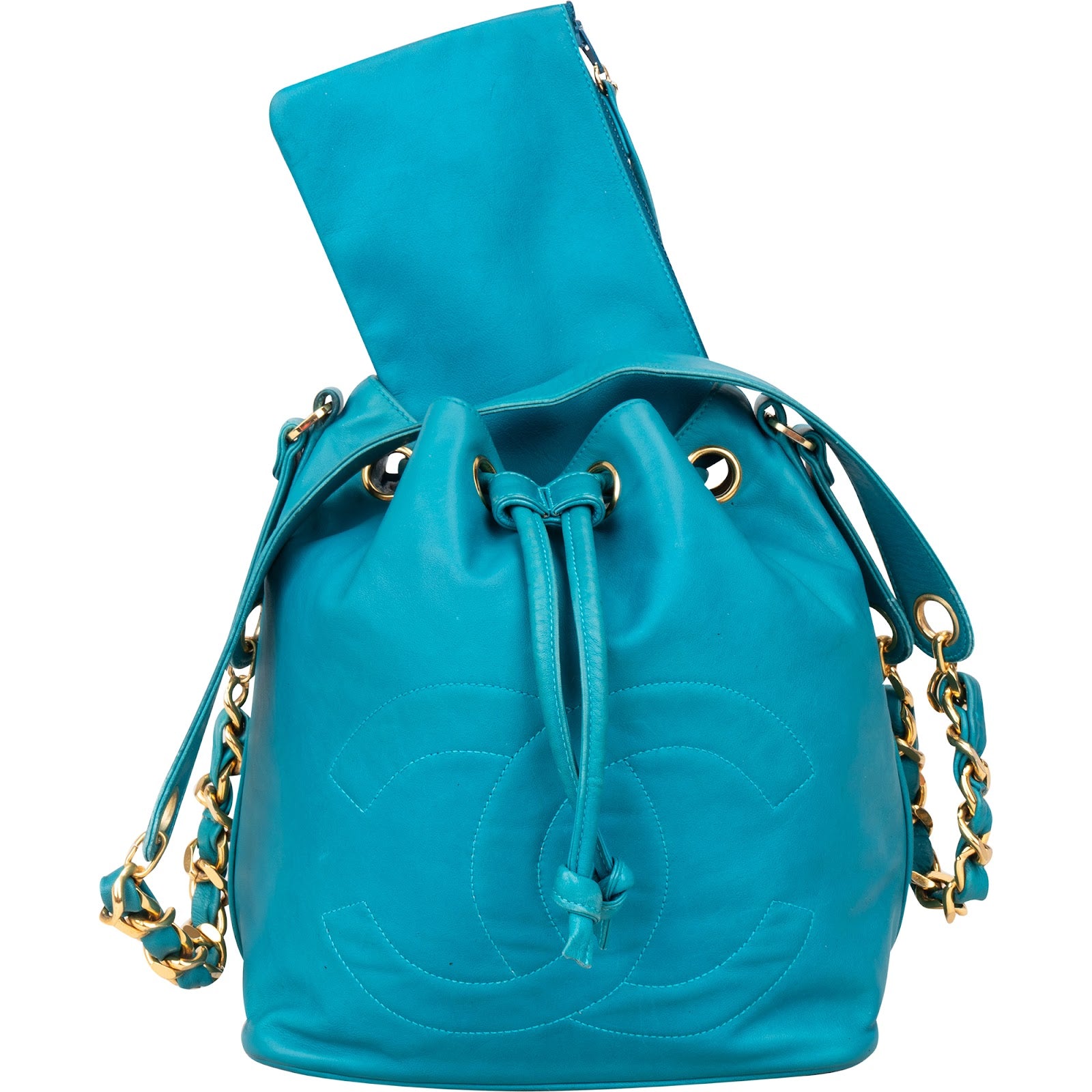 Chanel Lambskin Leather CC Drawstring Bucket Crossbody Bag - vintageandkickz