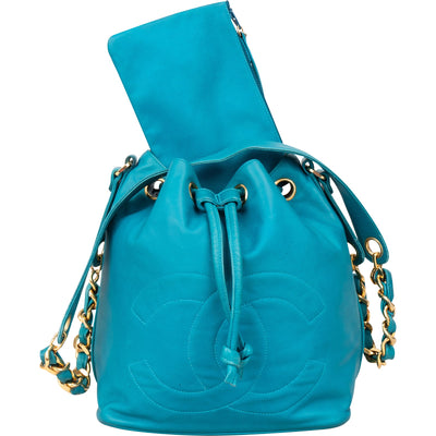 Chanel Lambskin Leather CC Drawstring Bucket Crossbody Bag - vintageandkickz
