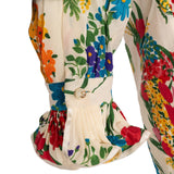 Gucci Multicolor Floral Print Silk Ruffle Web Bow Dress (IT44)