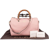Gucci Pink Pebbled Leather Bamboo Top Handle Handbag
