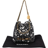 Chanel 22 Cashmere Checkered Rose Pattern Bucket Small Crossbody Handbag
