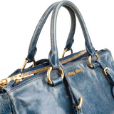Miu Miu Blue Vitello Shine Leather Satchel Handbag