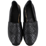Chanel Black Leather Quilted Lambskin Espadrilles Shoes (40)