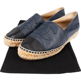 Chanel Navy Leather CC Espadrilles Shoes (38)
