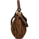 Miu Miu Brown Suede Leather Coffer City Handbag