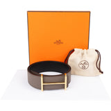 Hermès Noir & Taupe Pebbled Pesom Leather H Reversible Belt (80)