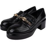 Chanel Black Crinkled Patent Leather CC Chain Platform Loafers (37,5)