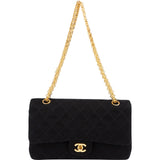 Chanel Quilted Jersey Medium 24K Gold Double Flap Crossbody Bag