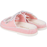 Chanel White Leather Striped Fabric Dad Slides Sandals (38)