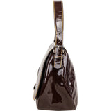 Prada Brown Vernice Saffiano Leder Saddle Flap Shoulder Bag
