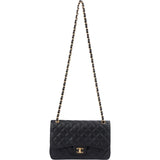 Chanel Quilted Caviar Leather Palladium Jumbo Double Flap Crossbody Bag