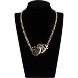Chanel Gold Crystal Embellished Interlocking Heart Emblem Short Necklace