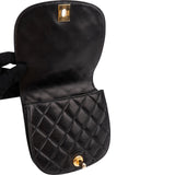 Chanel Black Quilted Lambskin 24K Gold Single Flap Vintage Shoulder Belt Bag