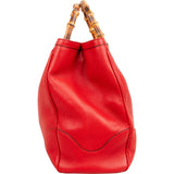 Gucci Red Leather Bamboo Top Handle Large Tote Handbag