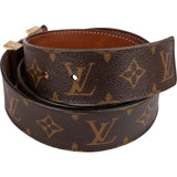 Louis Vuitton Brown Leather Monogram Canvas LV Initiales Belt (85 / 34) M9608