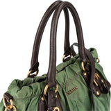 Prada Green Tessuto Gaufre Ricamo Satchel Handbag