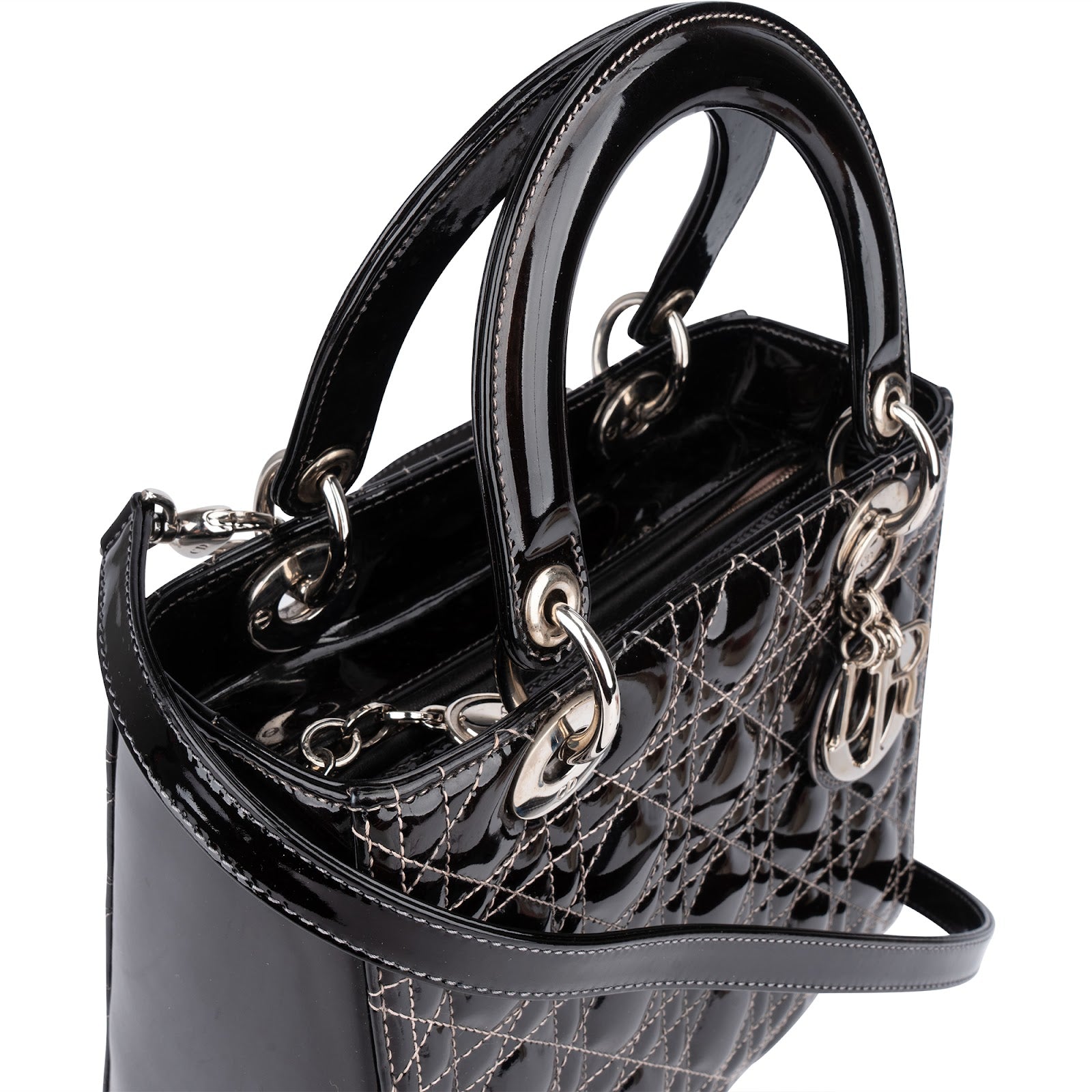 Christian Dior Quilted Patent Leather Lady Dior Handbag - vintageandkickz