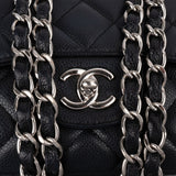 Chanel Quilted Caviar Leather Palladium Jumbo Single Flap Crossbody Bag