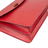 Gucci Red Grained Leather Bamboo Briefcase Crossbody Bag - vintageandkickz