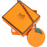Hermès Orange Leather Fruit Apricot 925 Silver Keychain Bag Charm