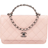 Chanel Pink Quilted Lambskin Crystal Top Handle Wallet On Chain Crossbody Bag