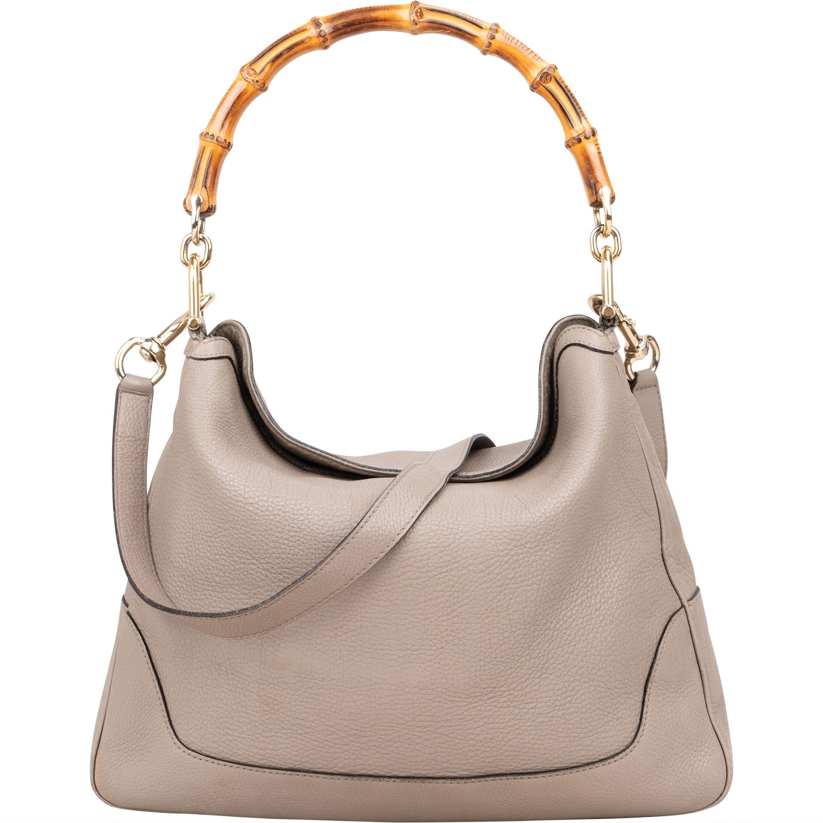 Gucci Pebbled Leather Bamboo Hobo Shoulder Bag - vintageandkickz