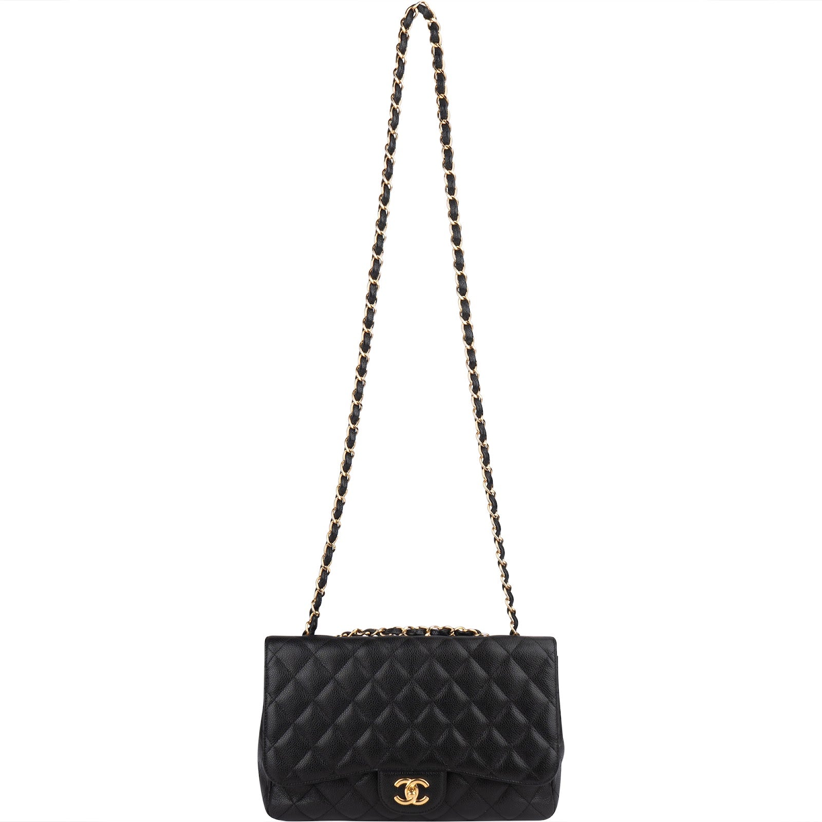 Chanel Quilted Caviar Leather Jumbo Single Flap Crossbody Bag - vintageandkickz
