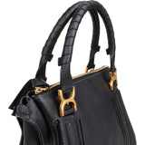 Chloé Black Grained Calfskin Marcie Satchel Handbag