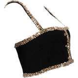 Miu Miu Black Tweed Embellished Button Up Bralette Top (IT 38)