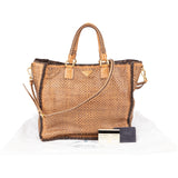 Prada Brown Tones Madras Woven Leather Tote Made In India Handbag