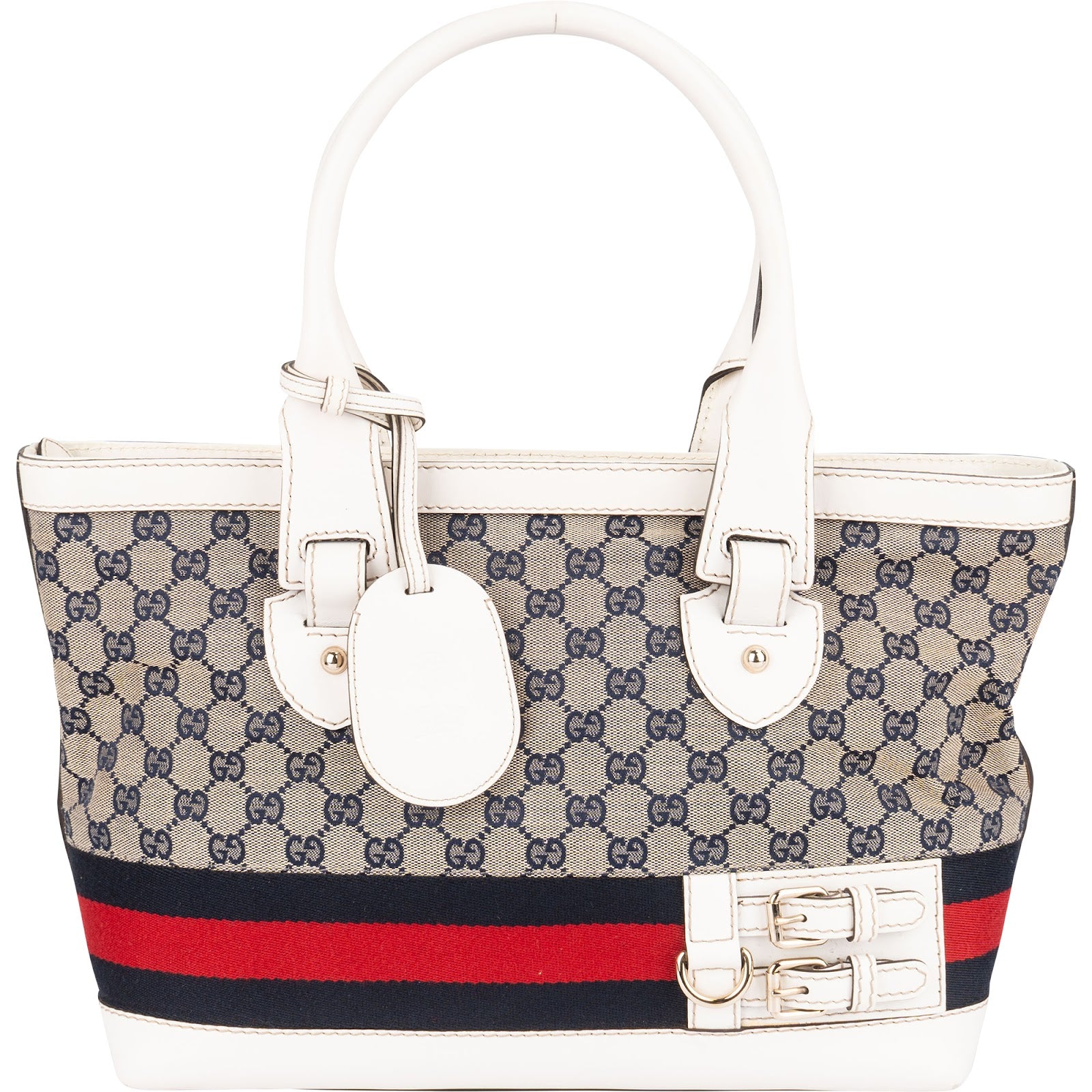Gucci Monogram GG Canvas Sherry Line White Tote Shoulder Bag - vintageandkickz