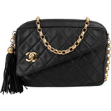 Chanel Quilted Lambskin Tassel Camera 24K Gold Crossbody Bag