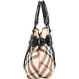Burberry Nova-Check Studded Knight Hobo Handbag