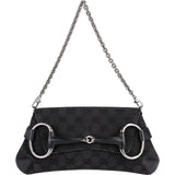 Gucci Monogram GG Black Horsebit Chain Pochette  Handbag