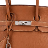 Hermès Brun Taurillon Clemence Leather Alezan Palladium Birkin 35 Handbag