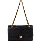 Chanel Quilted Lambskin Chevron Medium 24K Gold Double Flap Shoulder Bag