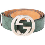 Gucci Green Guccissima Leather Interlocking G Buckle Belt (85)