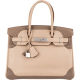 Hermès Swift Blanc Gris Perle Ghillies Palladium Birkin 30 Handbag