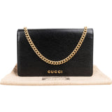 Gucci Black Grained Leather Wallet On Chain Crossbody Bag