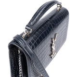 Saint Laurent Navy Exotic Croc-Embossed Sunset Top Handle Crossbody Bag