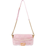 Fendi Monogram FF Embossed Suede Baguette Crossbody Handbag