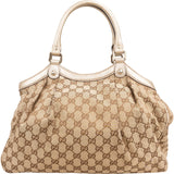 Gucci Monogram GG Canvas Metallic Leather Sukey Handbag