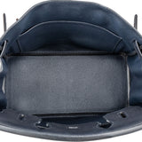 Hermès Blue Indigo Clemence Leather Palladium Birkin 30 Handbag