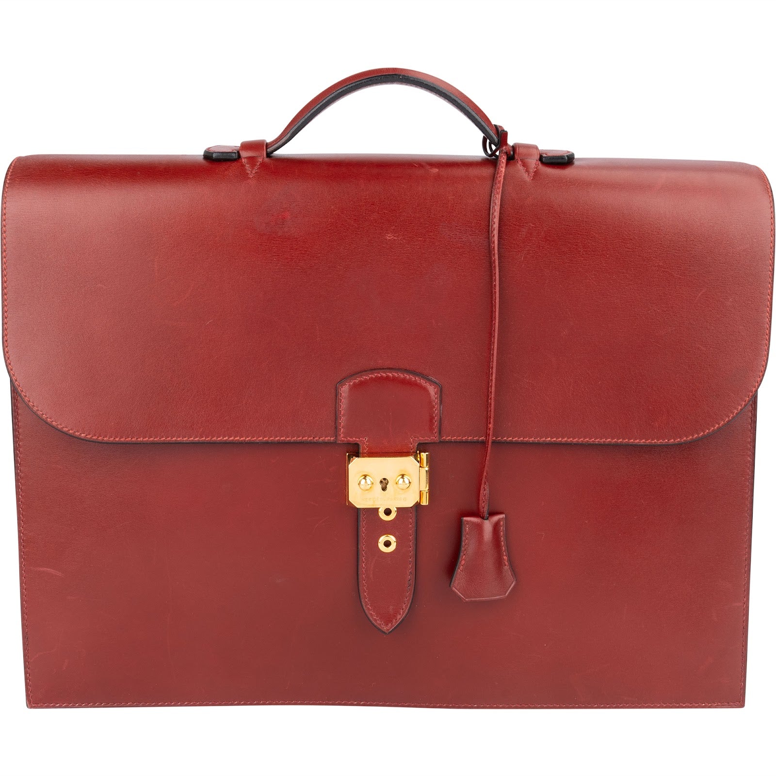 Hermès Bordeaux Leather Depeches Briefcase Handbag xx stempel /1 x schlüssel? - vintageandkickz