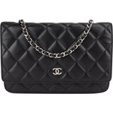 Chanel Quilted Lambskin Palladium Wallet On Chain Crossbody Bag