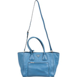 Prada Blue Vitello Daino Leather Shopping Luggage Handbag